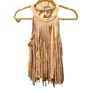 EUC SOPRANO Halter Crop Top in Suede with Fringe - S